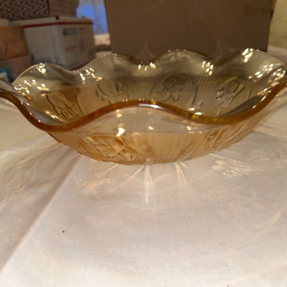 Jeanette Glass Carnival Marigold Bowl Iris Herringbone Vintage